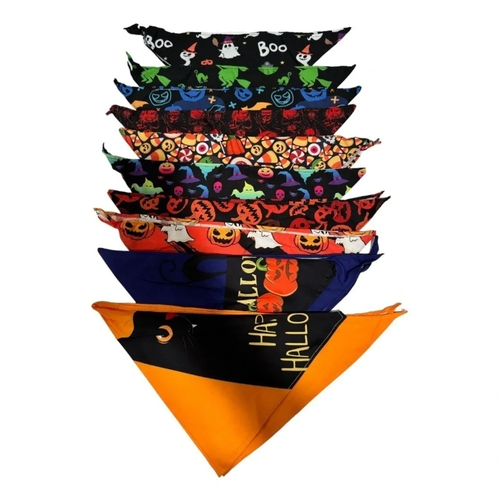 SANWUTA Halloween Dog triangle Bandanas set of 10 Halloween print size XL